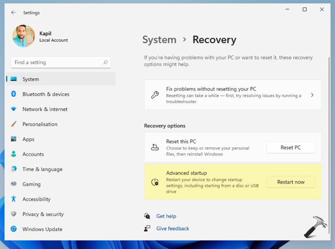 How to boot into advanced recovery options in Windows 11