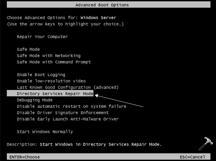 How to boot Windows Server in Directory Services Restore Mode (DSRM)