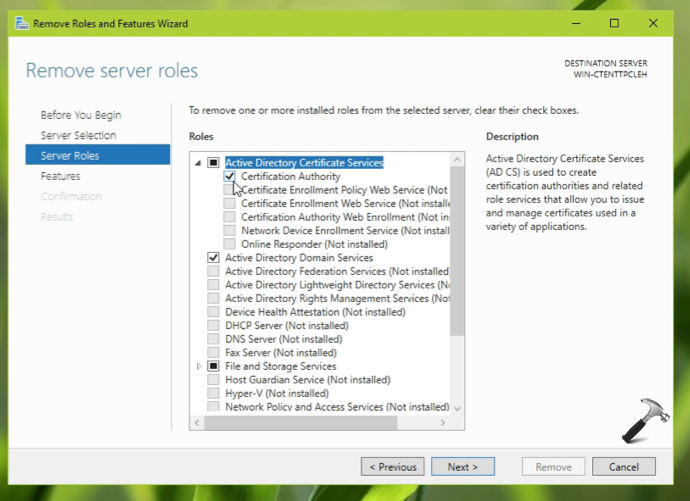 One or more prerequisites failed Certificate Server is installed