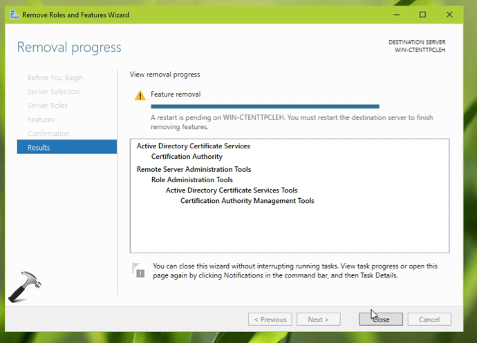 One or more prerequisites failed Certificate Server is installed