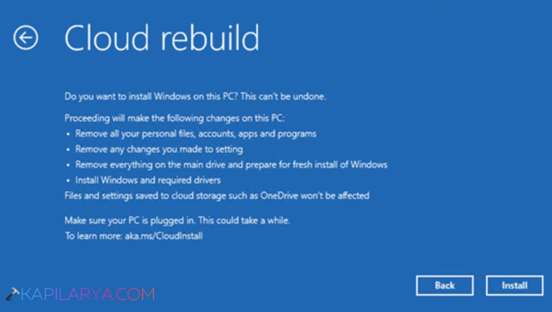 Cloud rebuild install