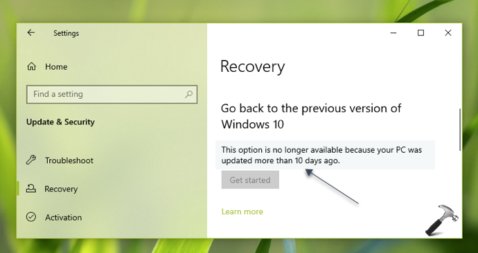 downgrade windows 10 after 30 days