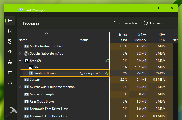 Enable Efficiency mode for app or process in Windows 11