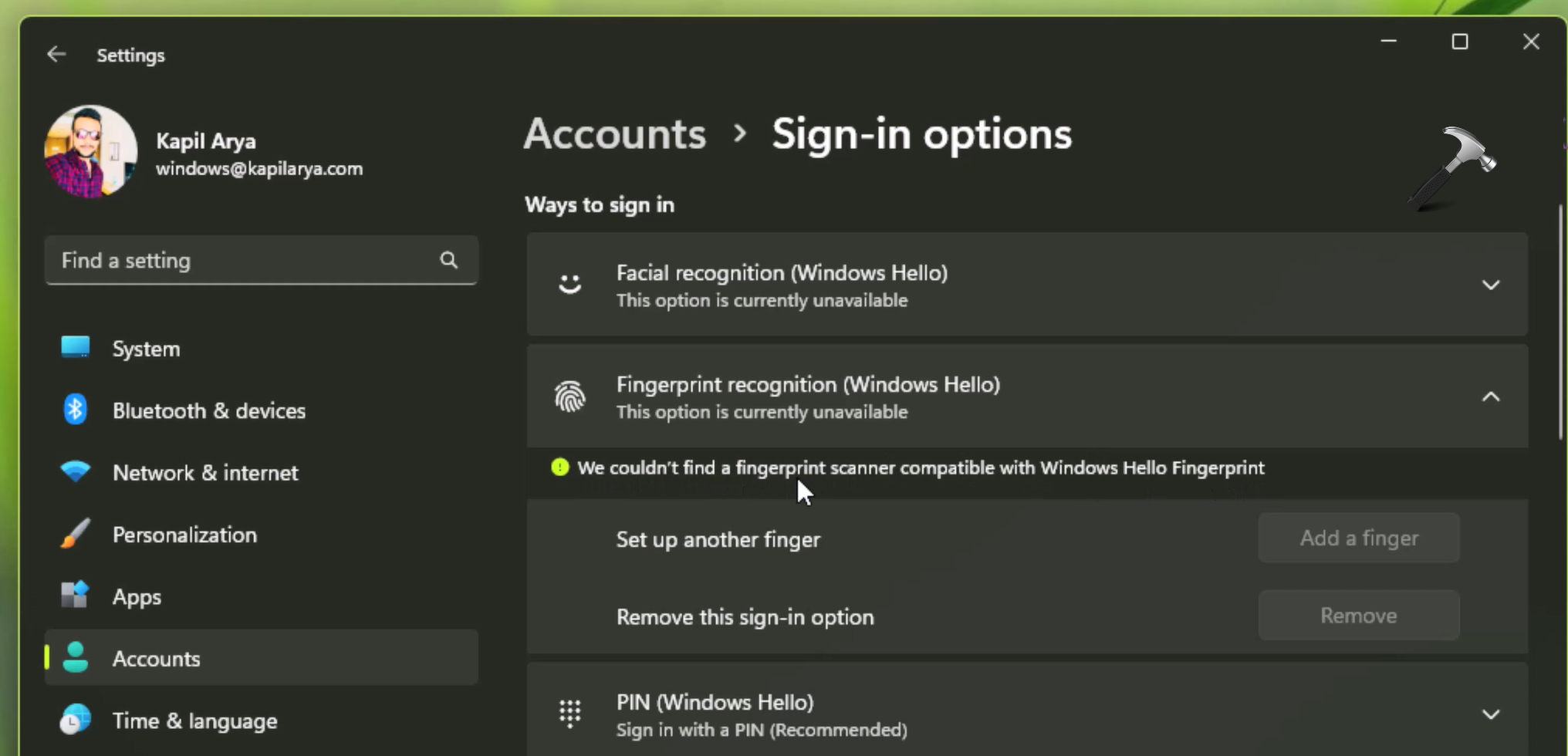 Your Pin Is Required To Sign In Windows 11 Fingerprint - Printable ...