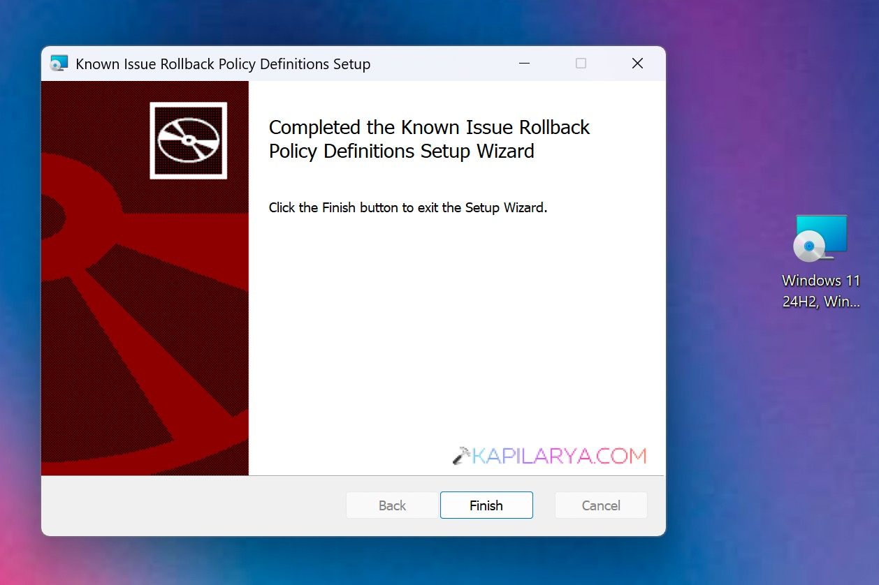 Known Issue Rollback installed