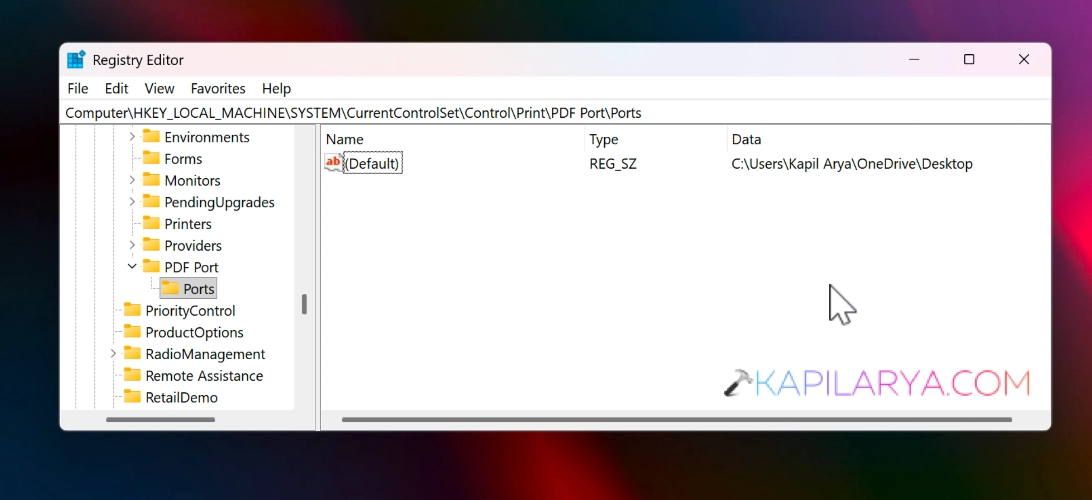 Default registry string