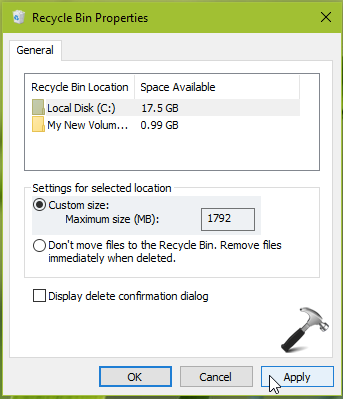 Configure Maximum Size For Recycle Bin In Windows 10