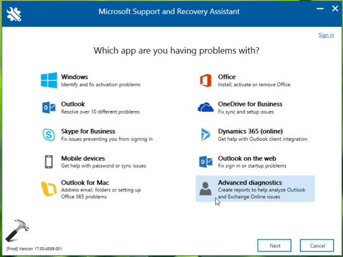 microsoft support and recovery assistant outlook