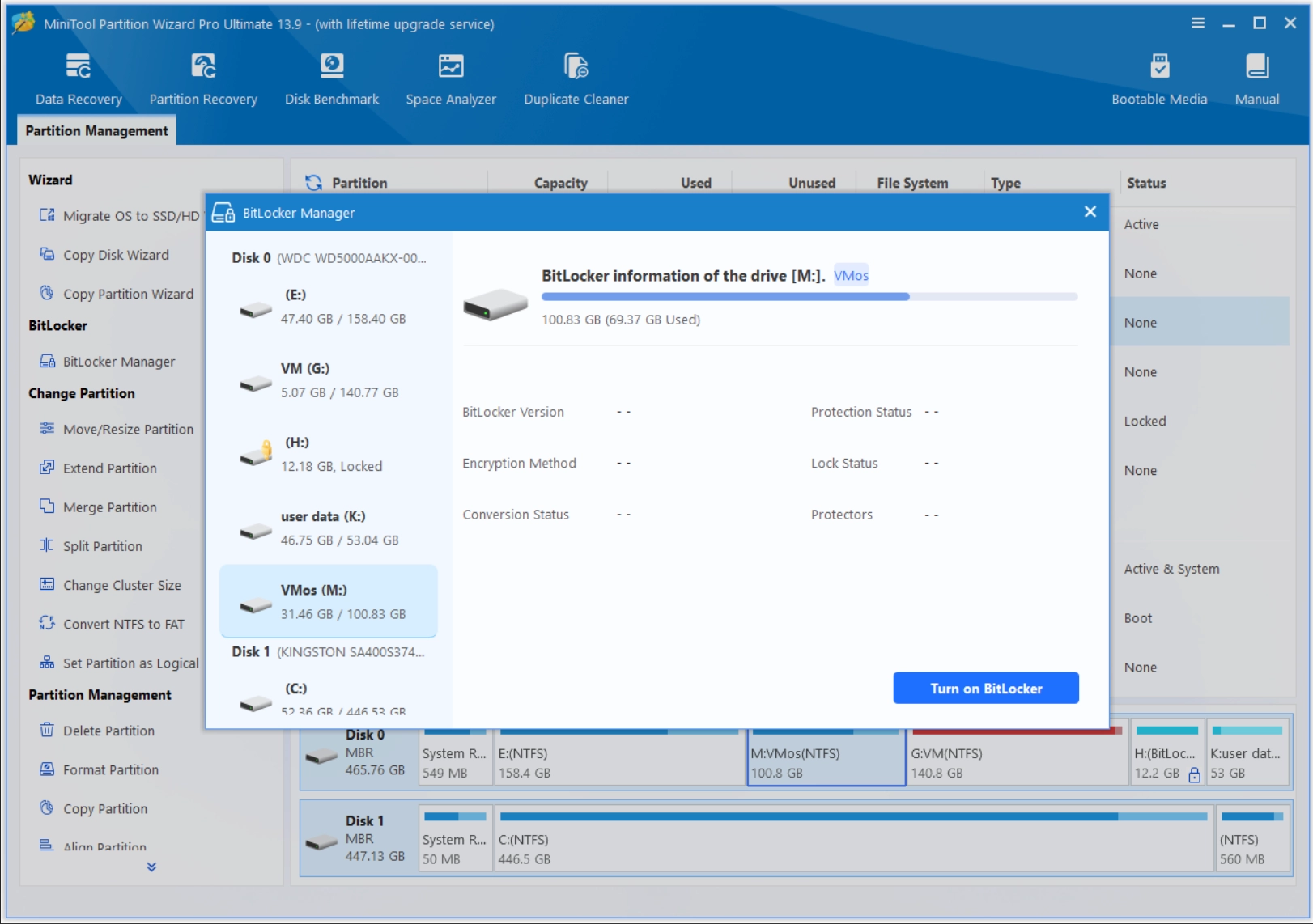 MiniTool Partition Wizard: BitLocker Manager