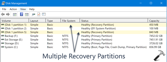 multiple recovery partitions windows 10