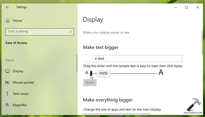 Windows 10 Display text 100