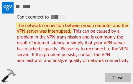 internet connection lost after vpn established synonym