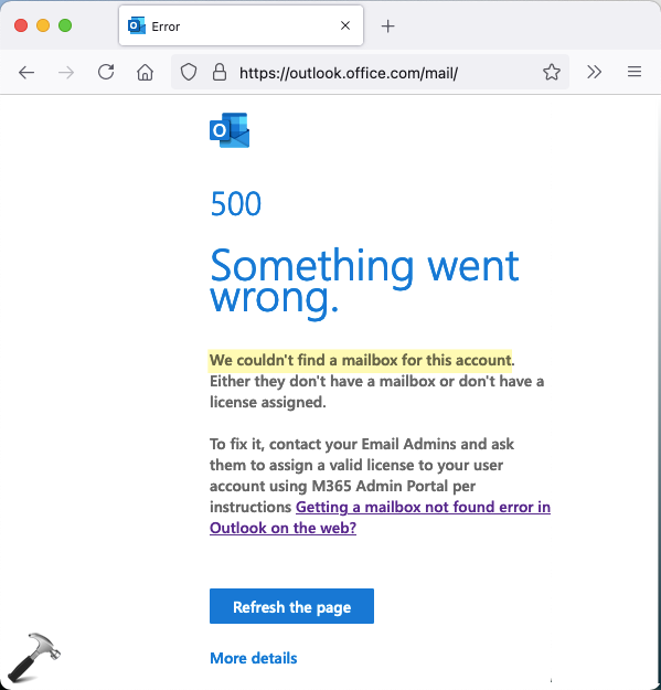 Fix: We couldn't find a mailbox for this account error in Outlook 365