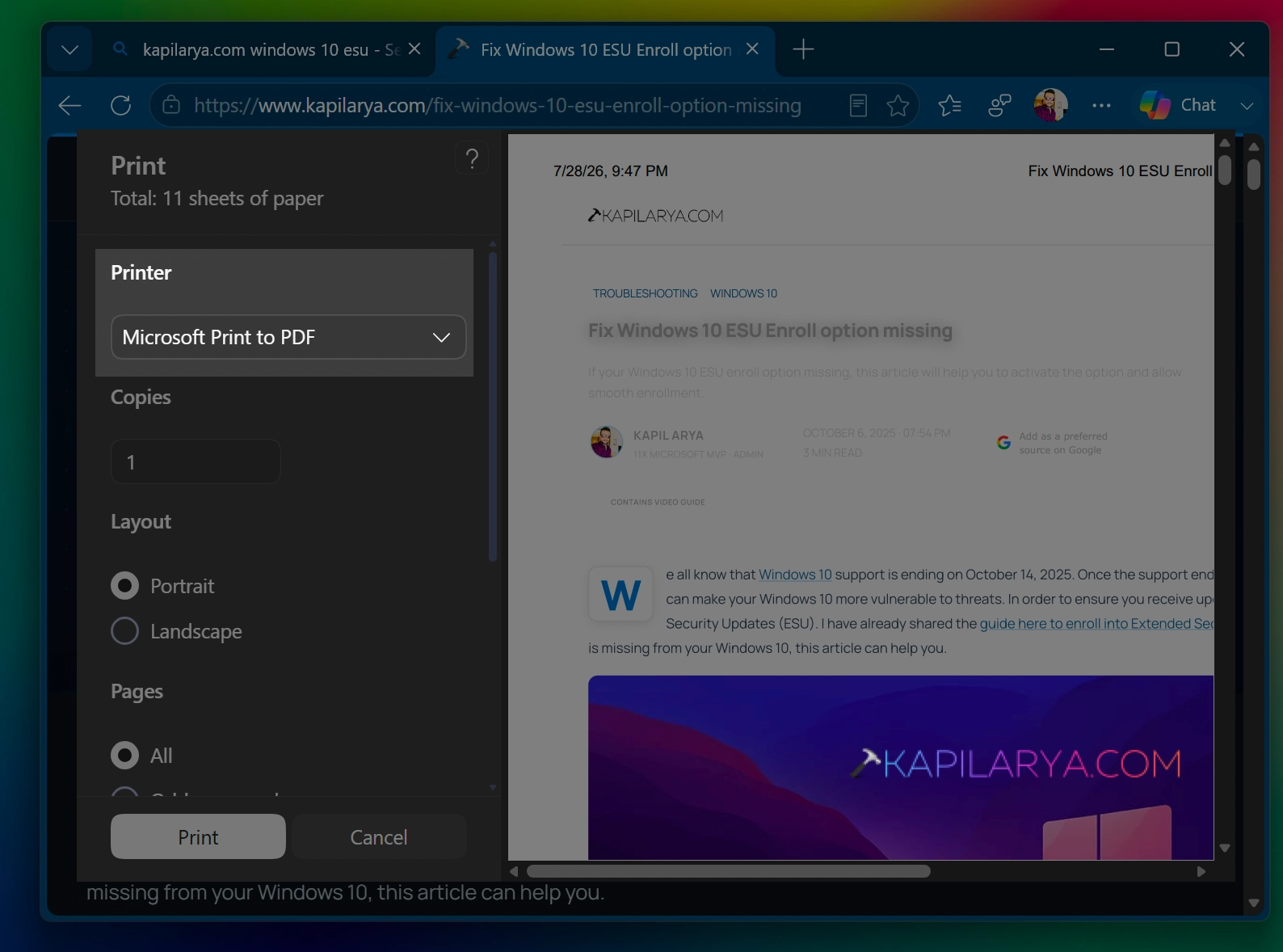 Microsoft Print to PDF in Windows 11