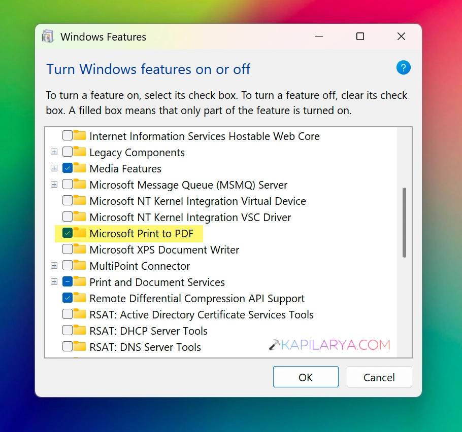 Turn Windows feature on or off
