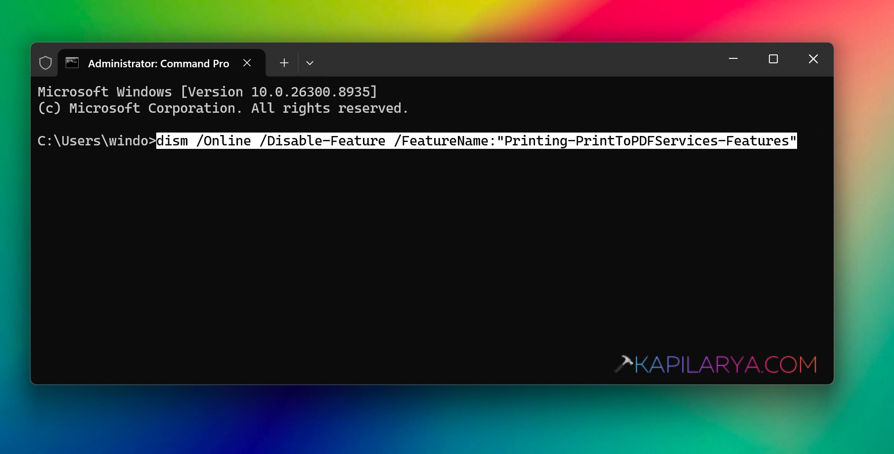 Disable Microsoft Print to PDF in Windows 11 Using Command Prompt