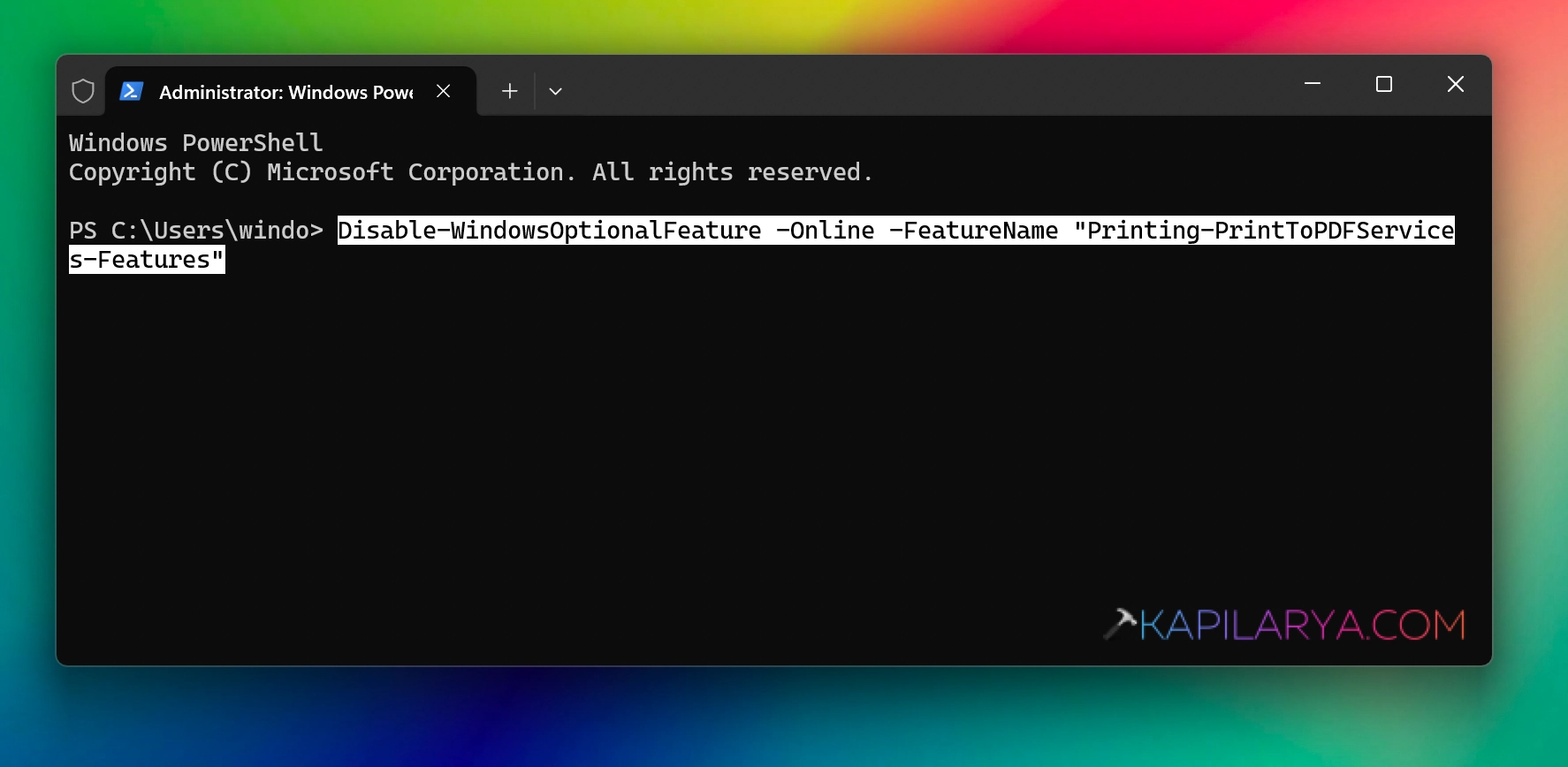 Turn Windows feature on or off