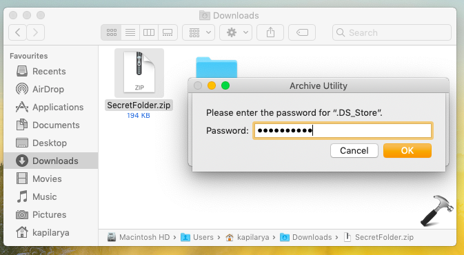 how add password for zip file in mac