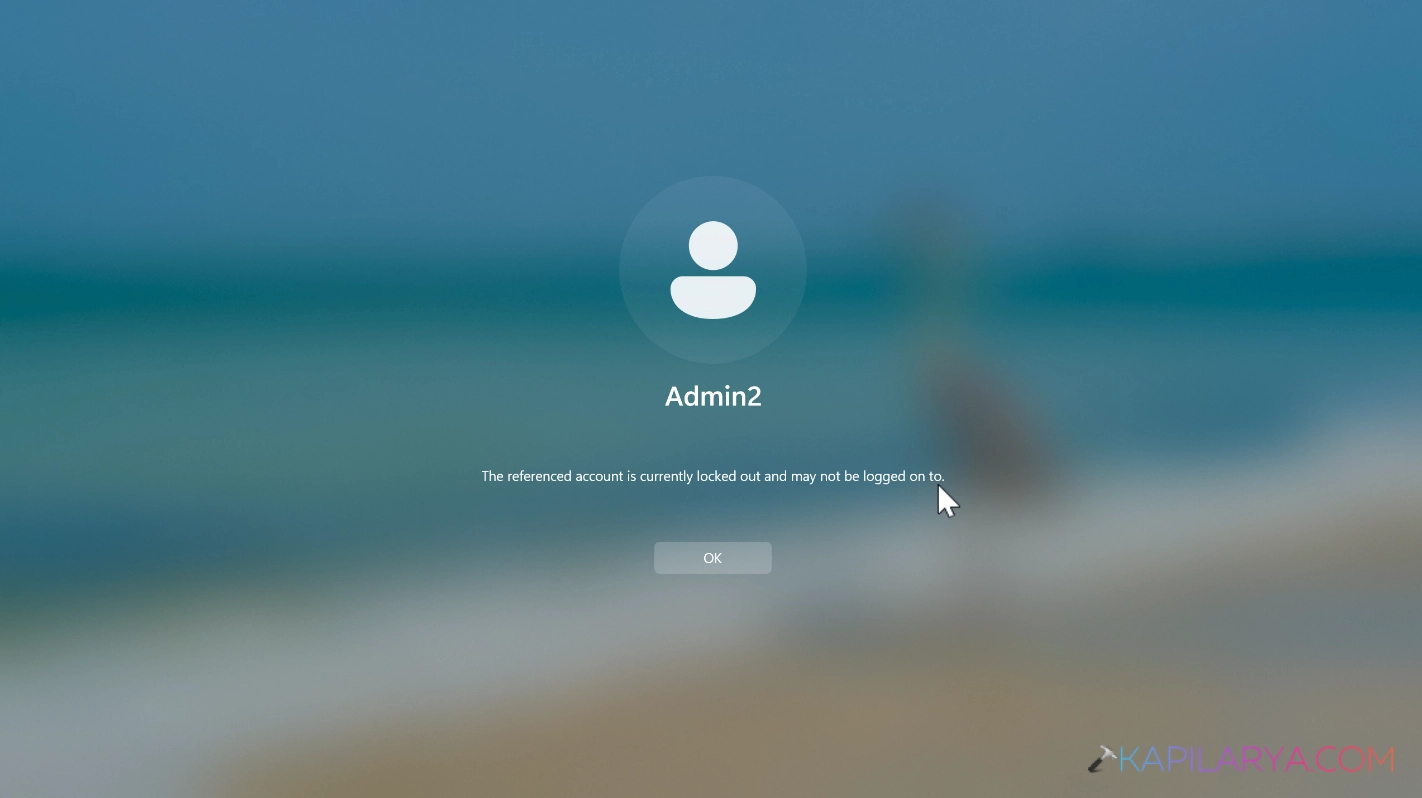 The referenced account is currently locked out and may not be logged on to error