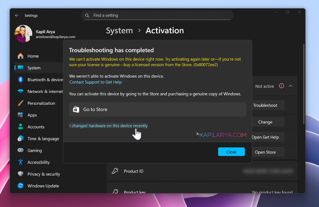 I changed hardware on this device recently