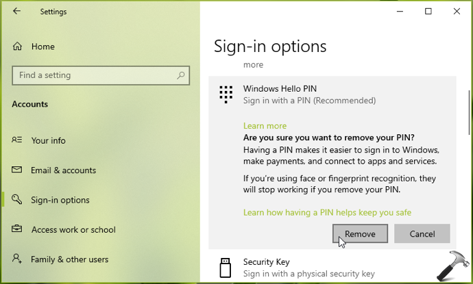 How To Remove Windows Hello PIN In Windows 10
