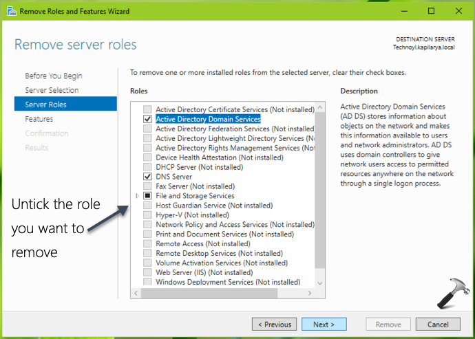 Removing Roles And Features In Windows Server 2019