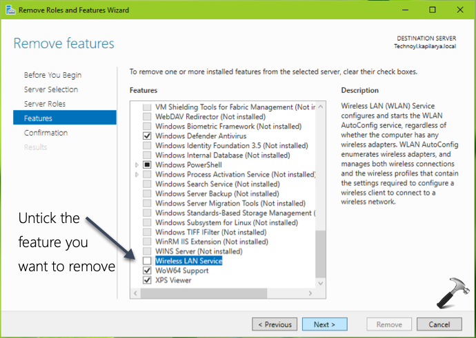 Removing Roles And Features In Windows Server 2019