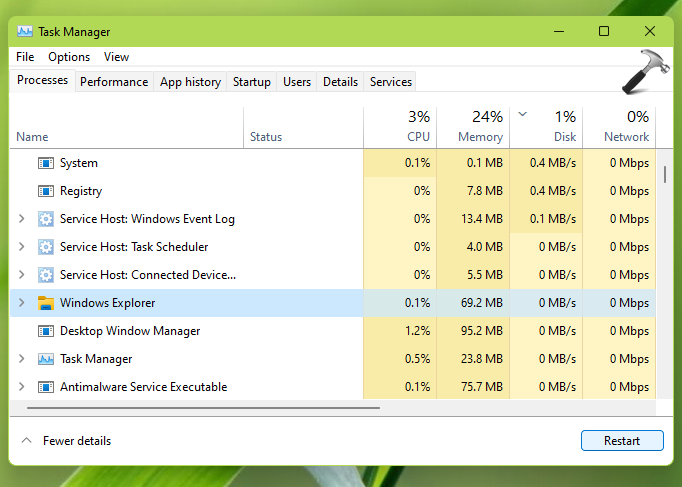 How to restart Windows Explorer in Windows 11