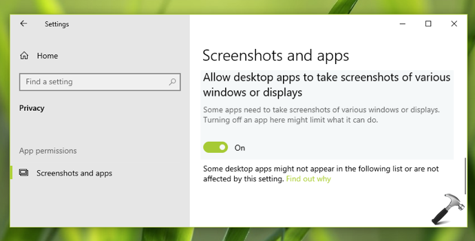 Allow or prevent apps to take screenshots in Windows 10