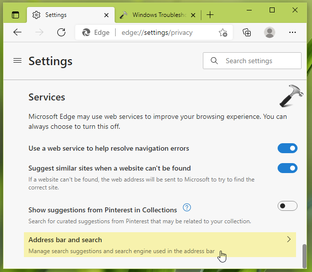 Change search engine in Microsoft Edge (Chromium)