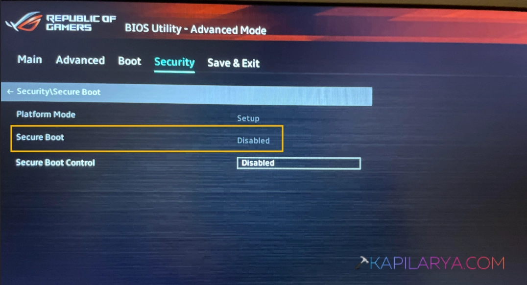 Disable Secure Boot