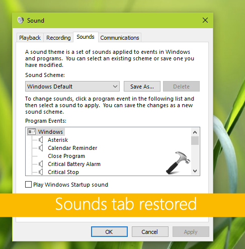 Fix: Sounds Tab Missing In Windows 10