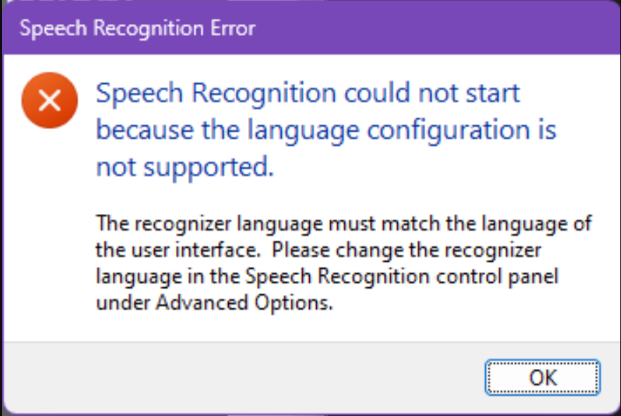 speech recognition could not start