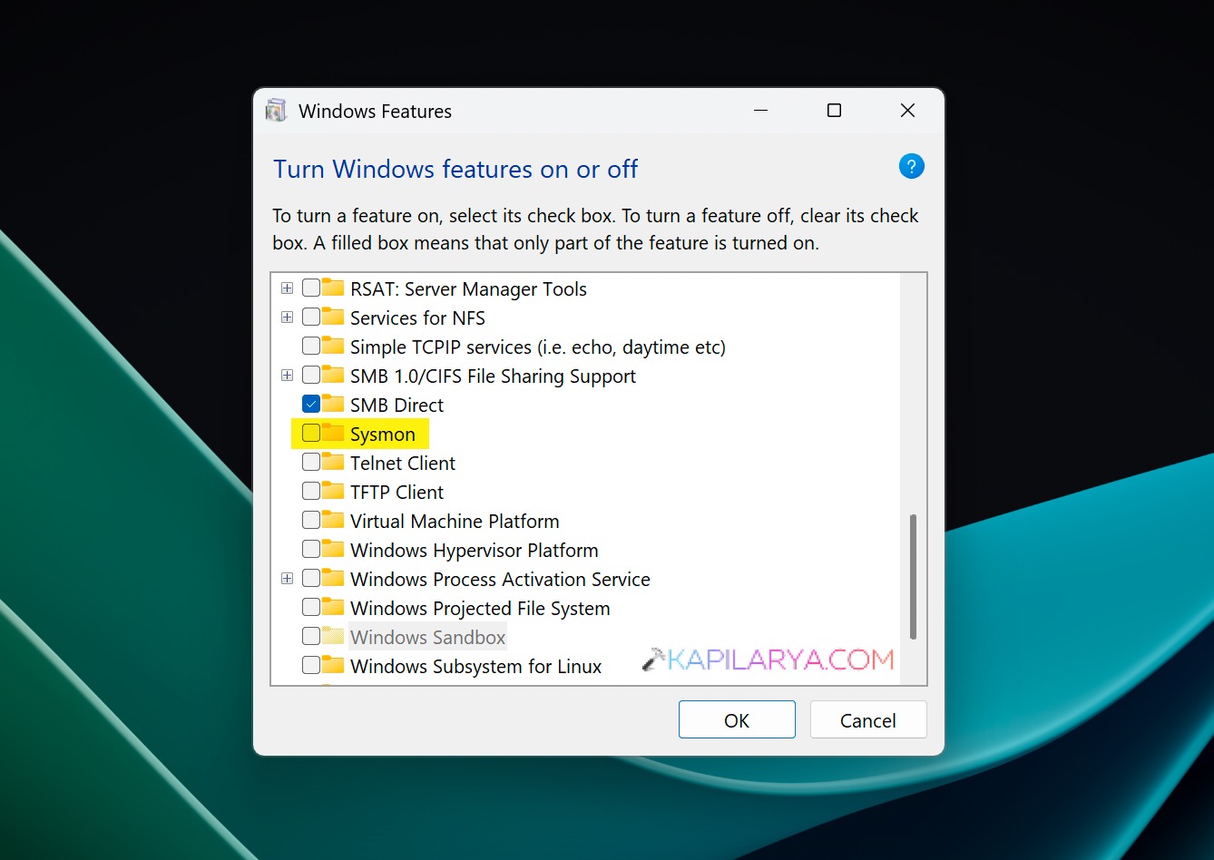 Windows Features Sysmon