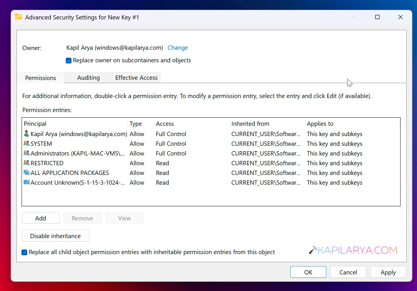 advanced security settings