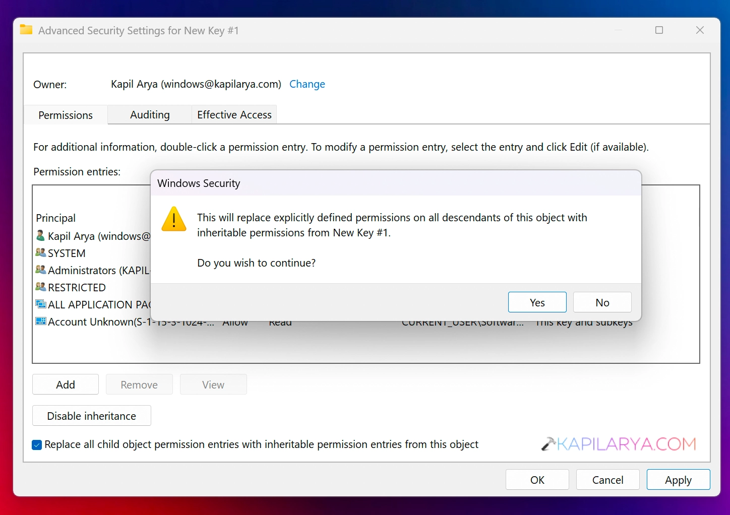 confirmation prompt
