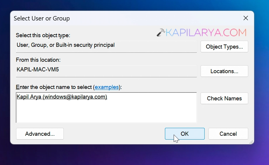 Select user or group