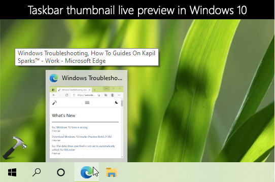 windows 10 taskbar thumbnail preview not working