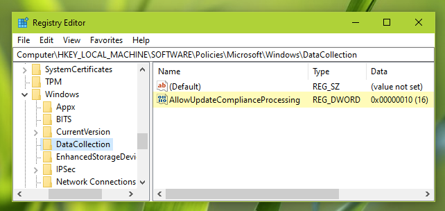 Allow Update Compliance Processing In Windows 10