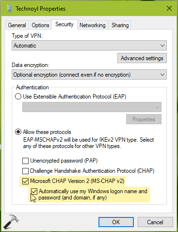 vpn username and password windows 7