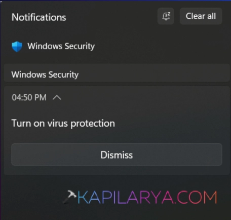 False 'Turn on Virus protection' notifications