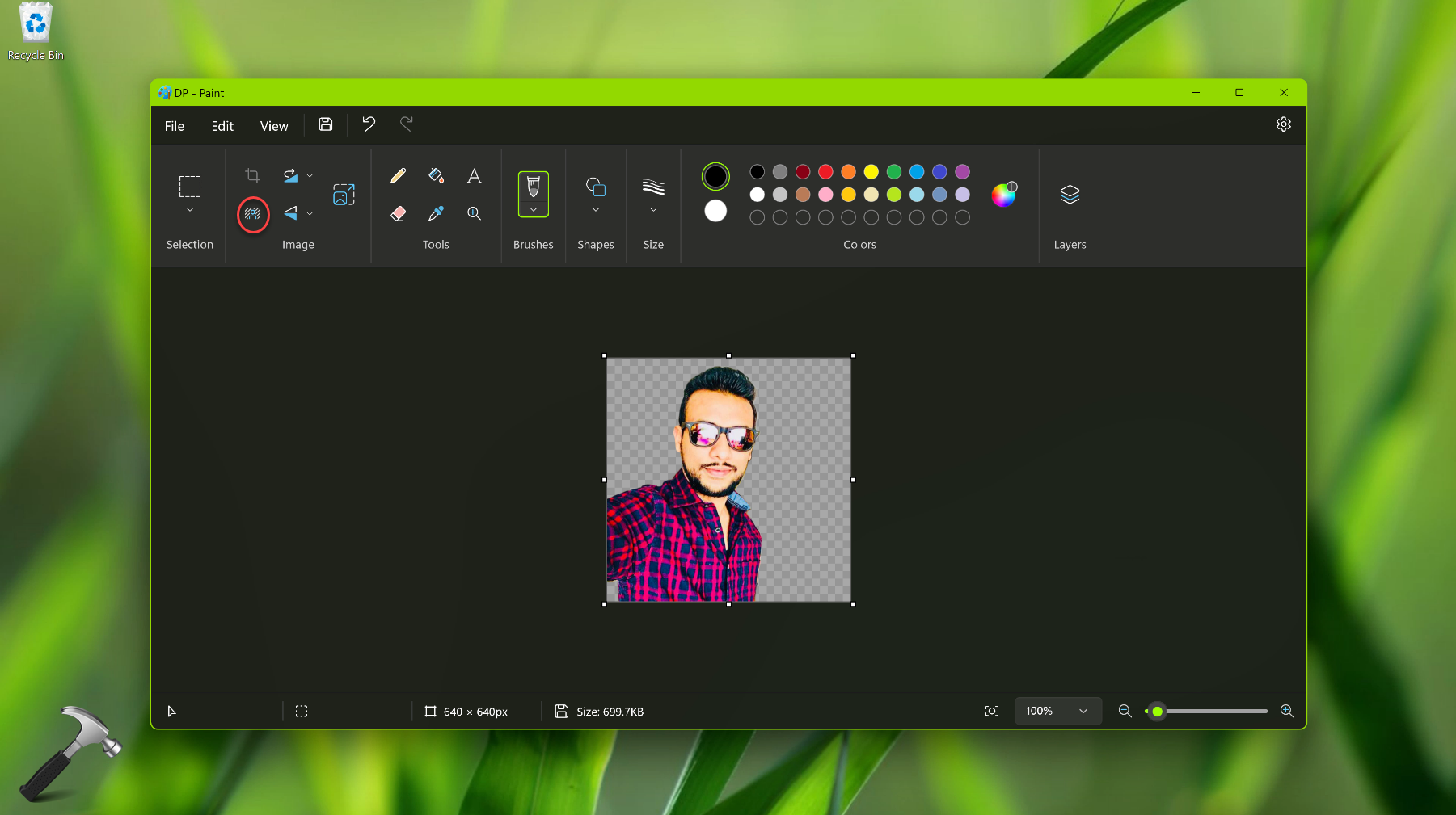Paint app background removal tool