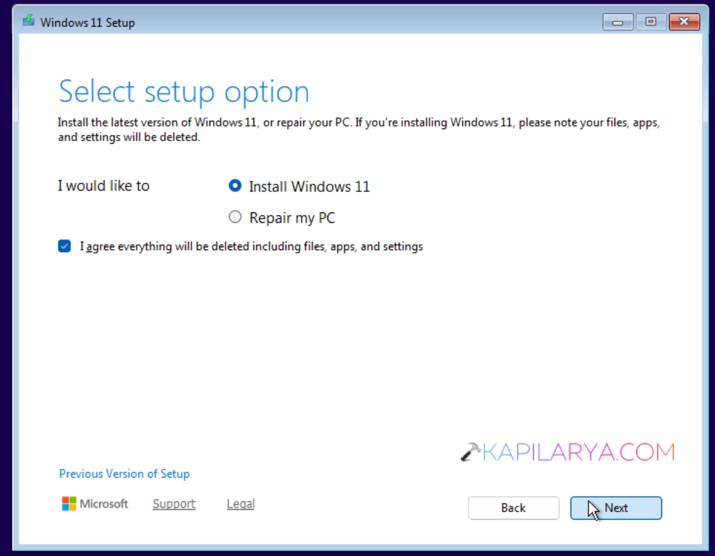 select the setup option