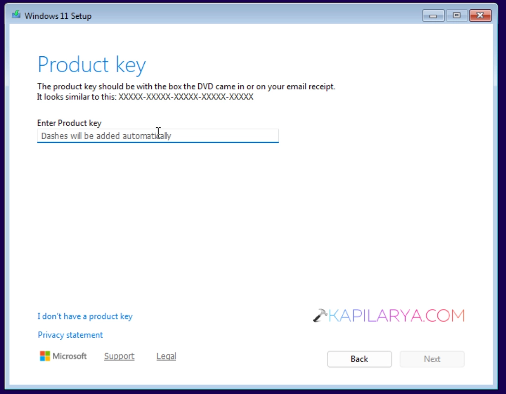 enter the product key