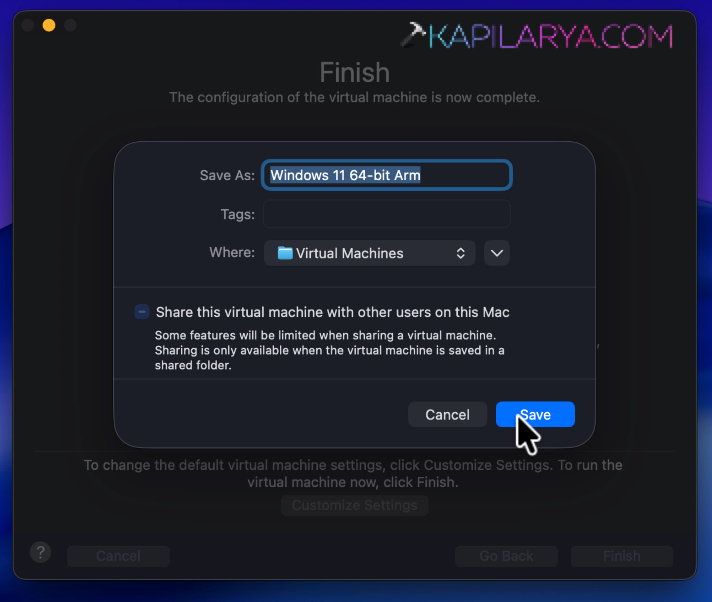 Windows 11 virtual machine saving location