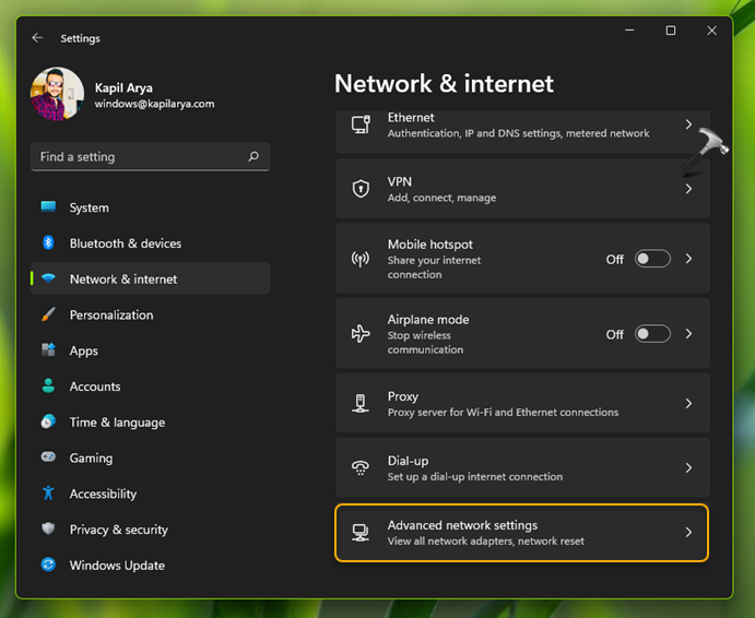 Reset network settings in Windows 11