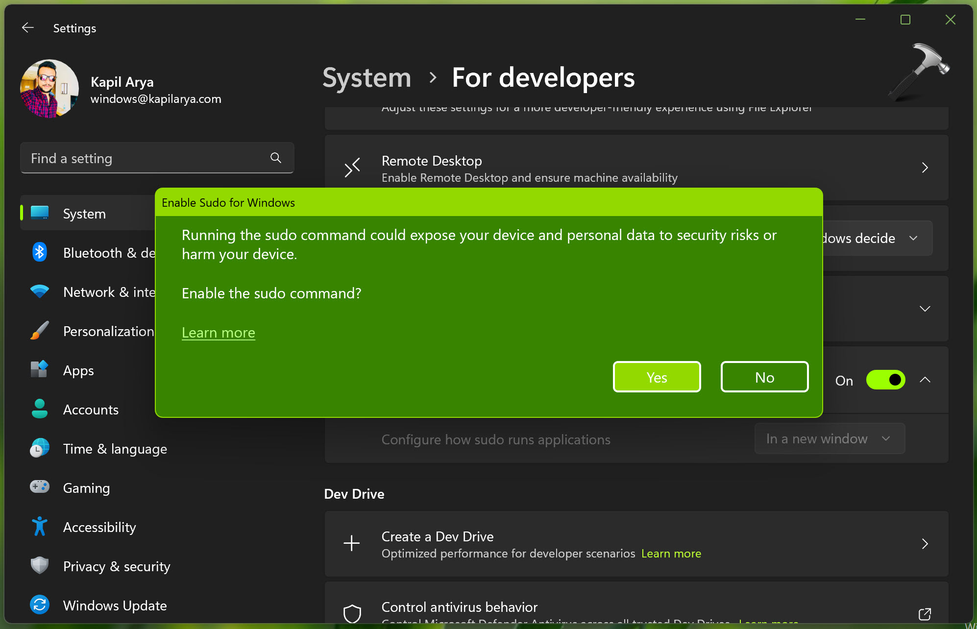 How to enable Sudo command in Windows 11