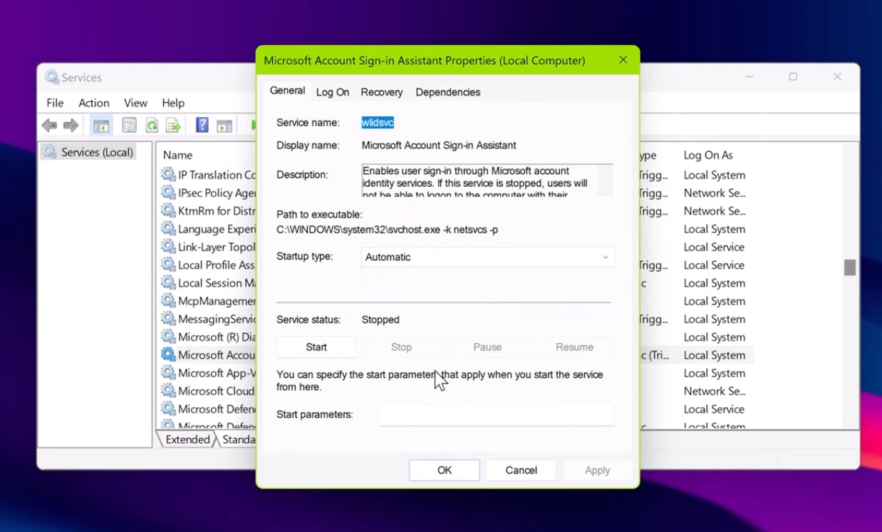 Microsoft account sign in service