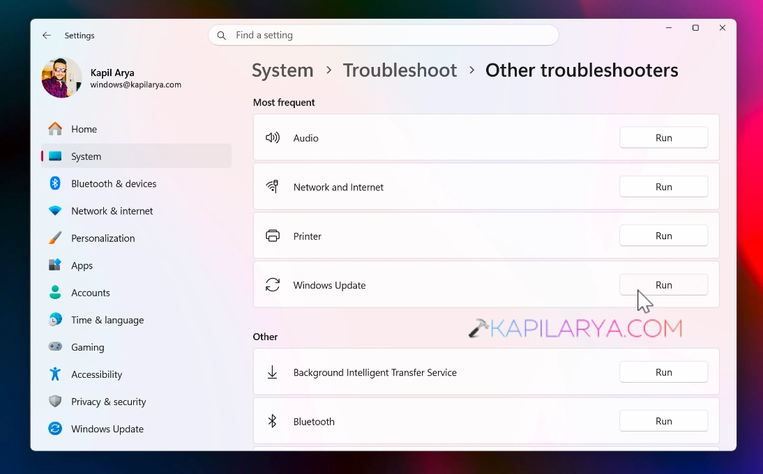 Windows Update troubleshooter