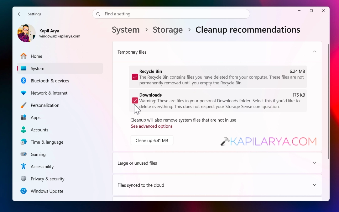 Cleanup recommendations